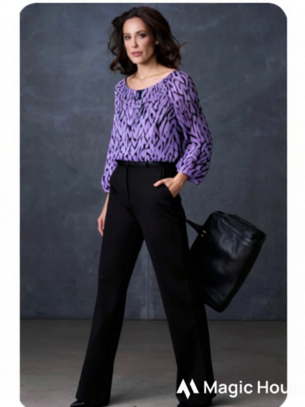 Nine West Pure Silk Blouse in Mauve and Black